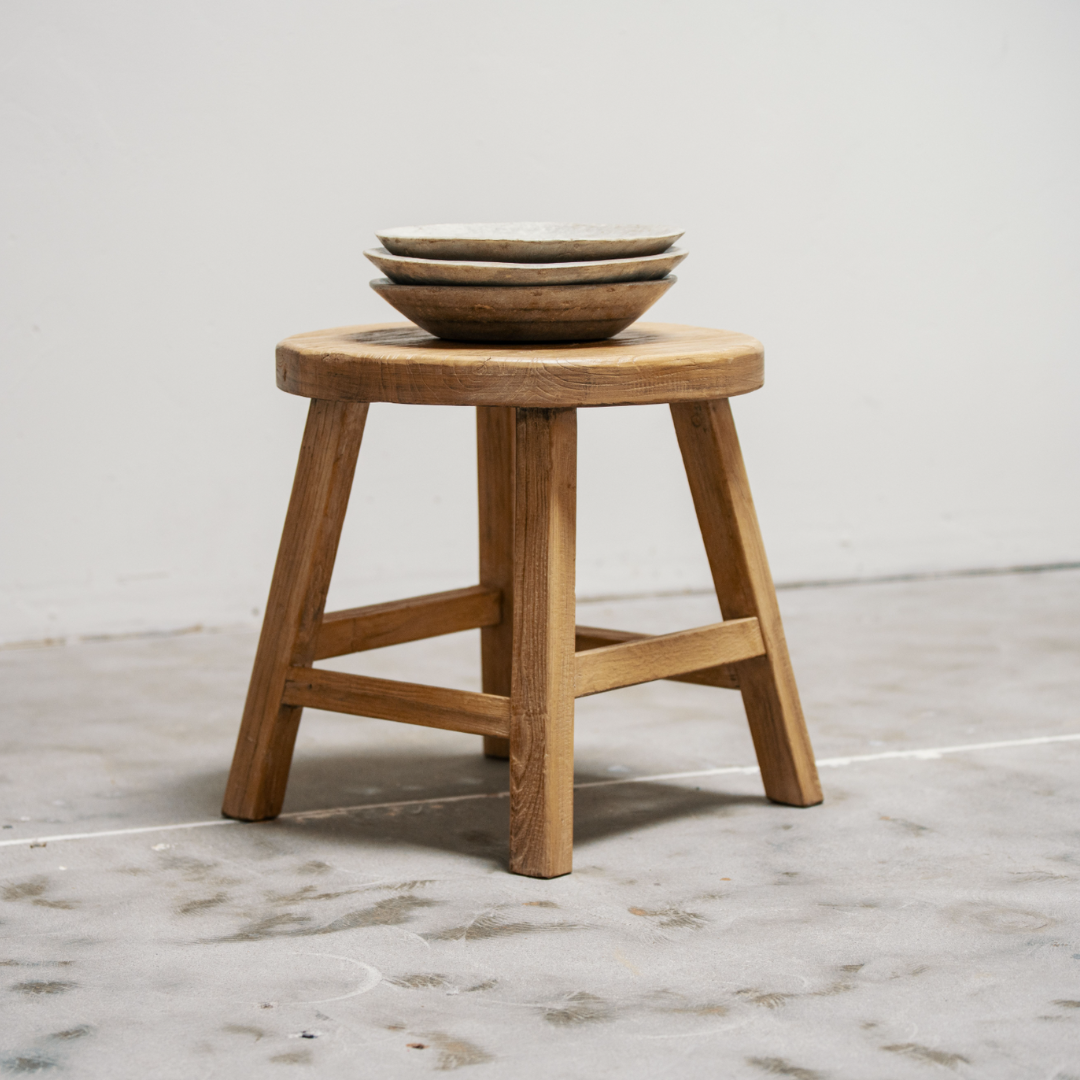 Elm Wood Round Side Table