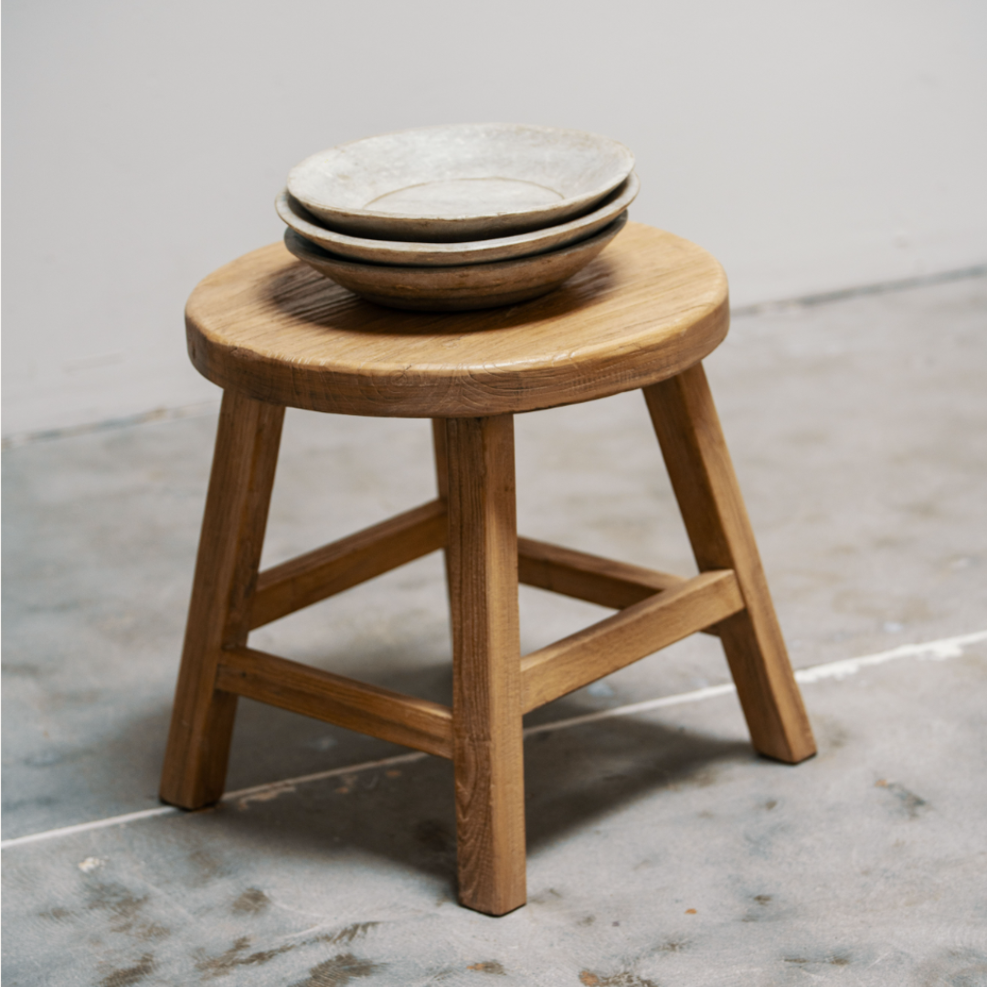 Elm Wood Round Side Table