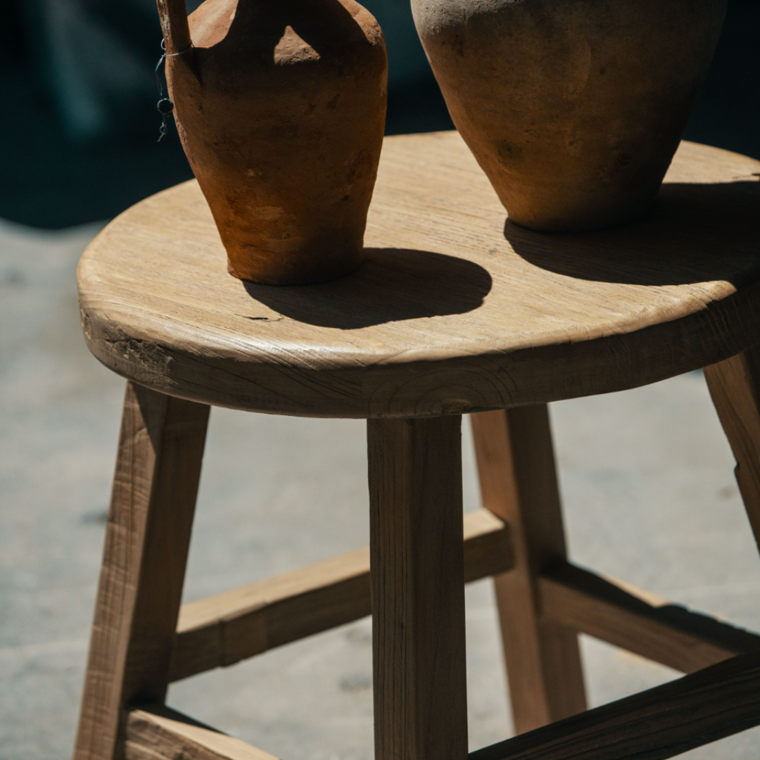 Elm Wood Round Side Table