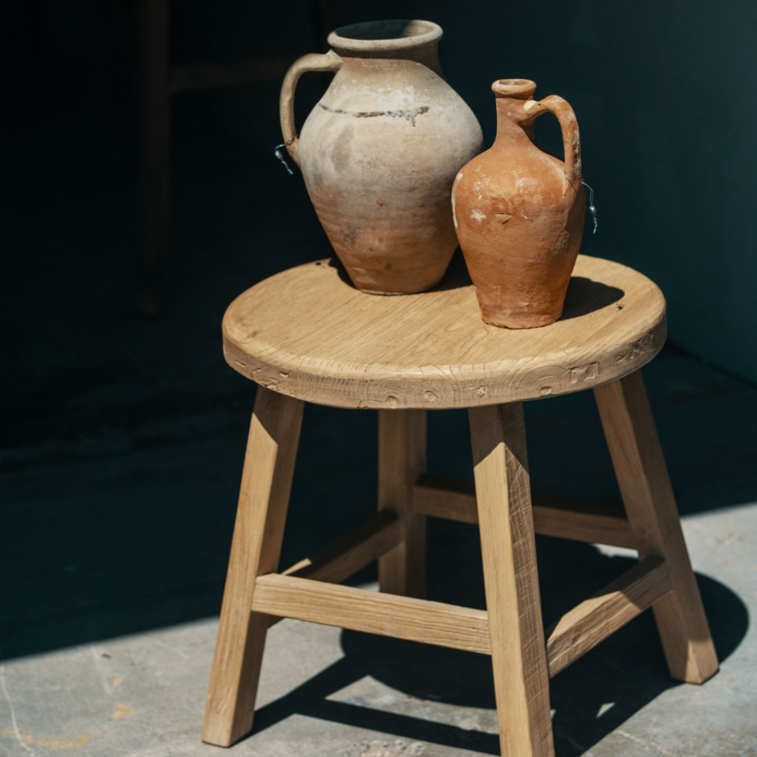 Elm Wood Round Side Table