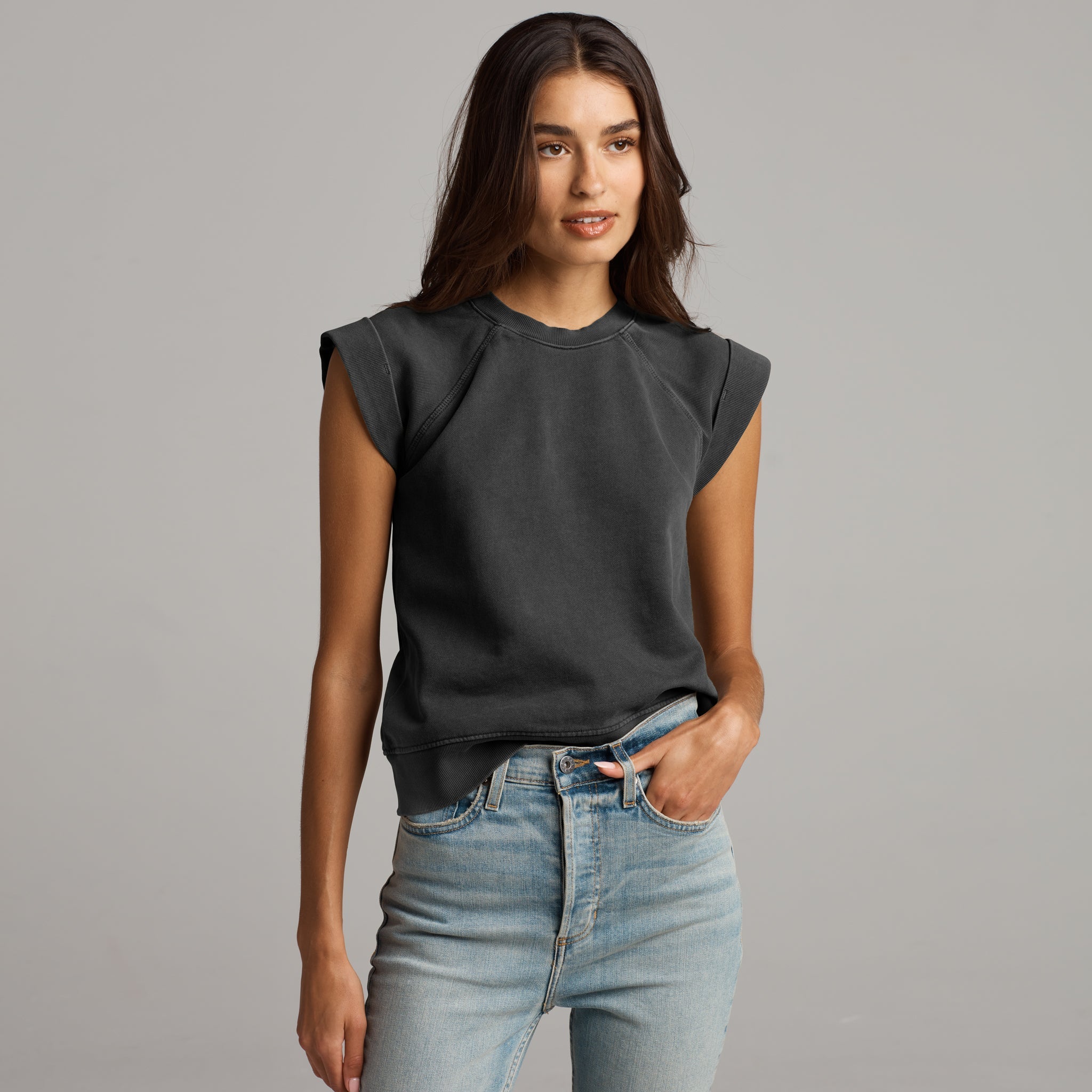 Estelle Cap-Sleeve Raglan Terry Sweatshirt