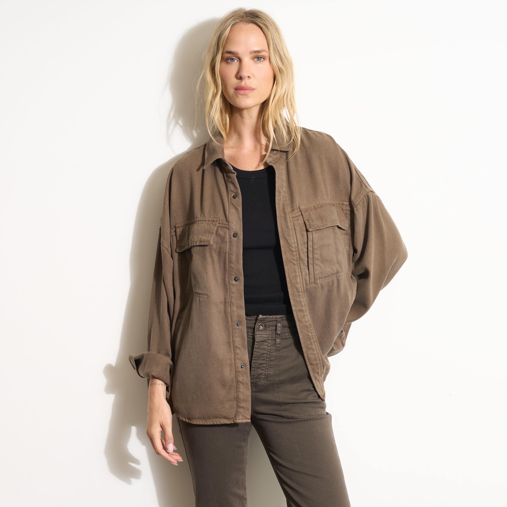Odette Drape Denim Twill Shirt Jacket