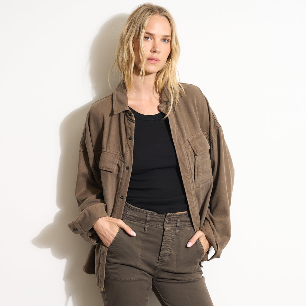 Odette Drape Denim Twill Shirt Jacket