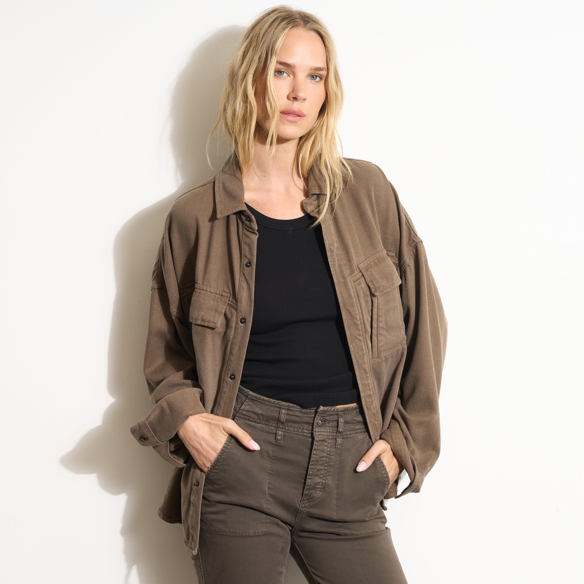 Odette Drape Denim Twill Shirt Jacket