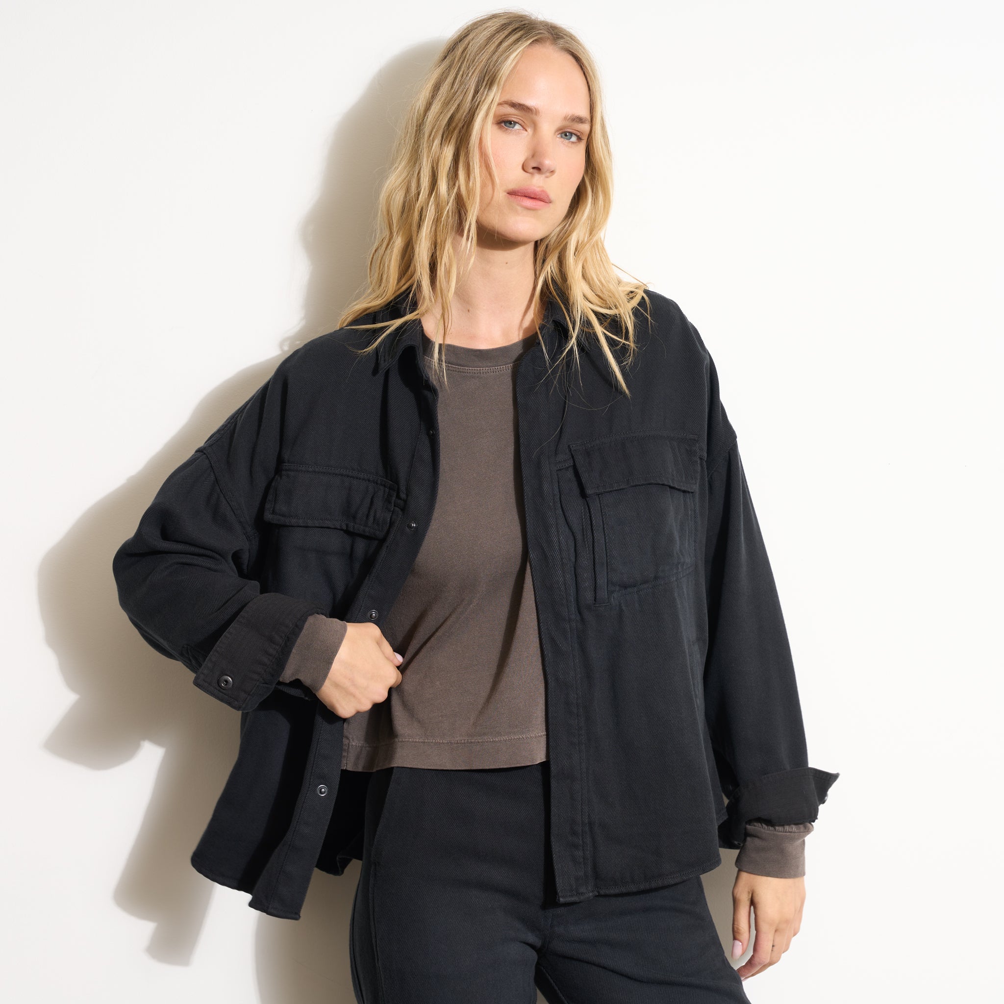 Odette Drape Denim Twill Shirt Jacket