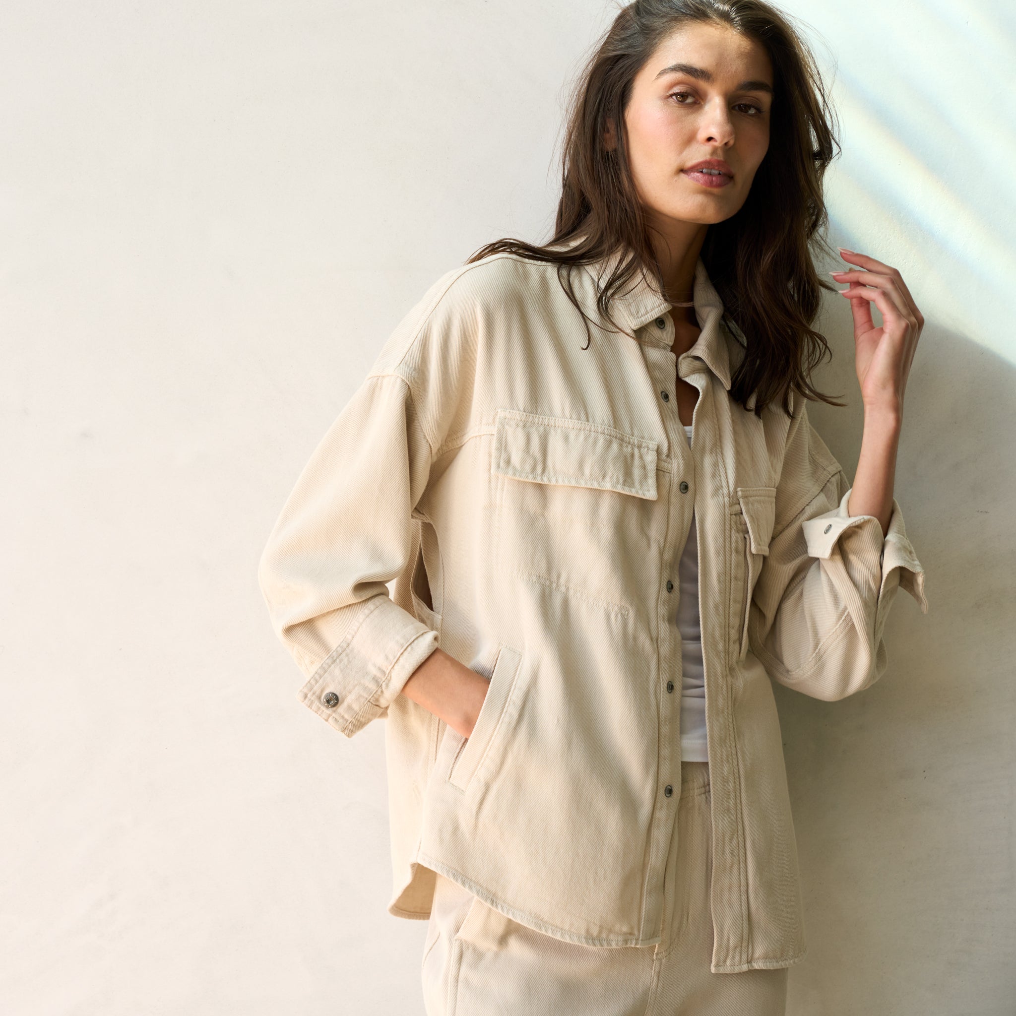 Odette Drape Denim Twill Shirt Jacket