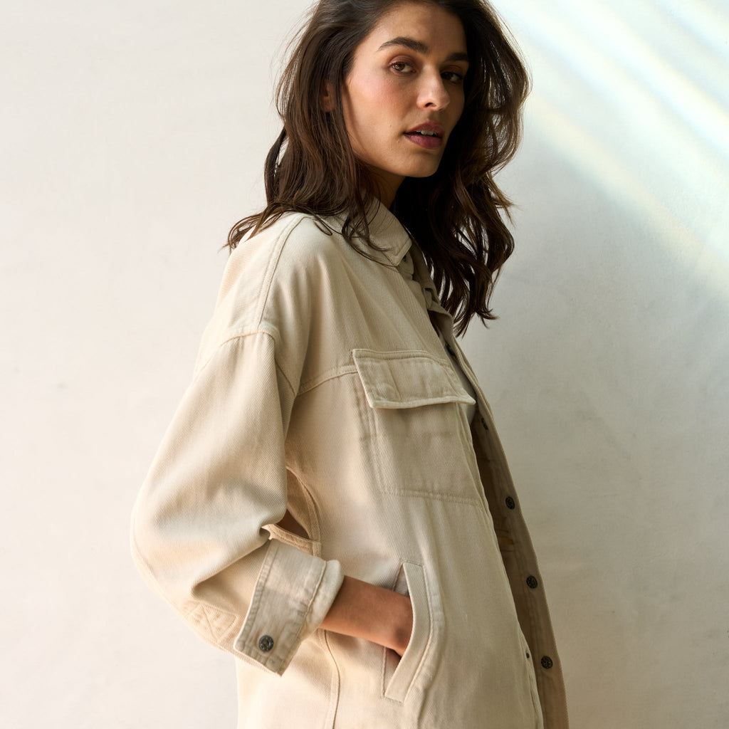 Odette Drape Denim Twill Shirt Jacket
