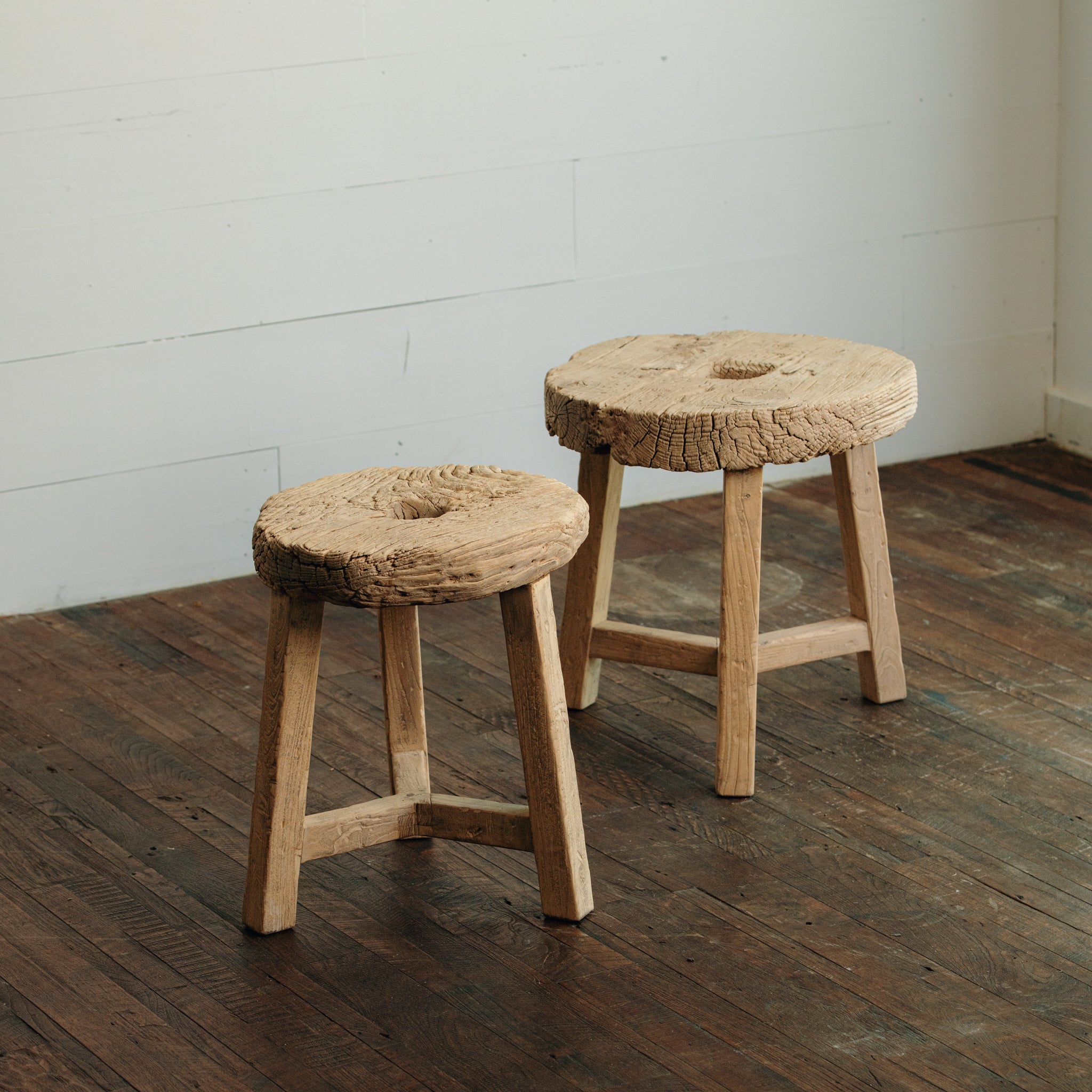 Rustic Round Stool with Opening