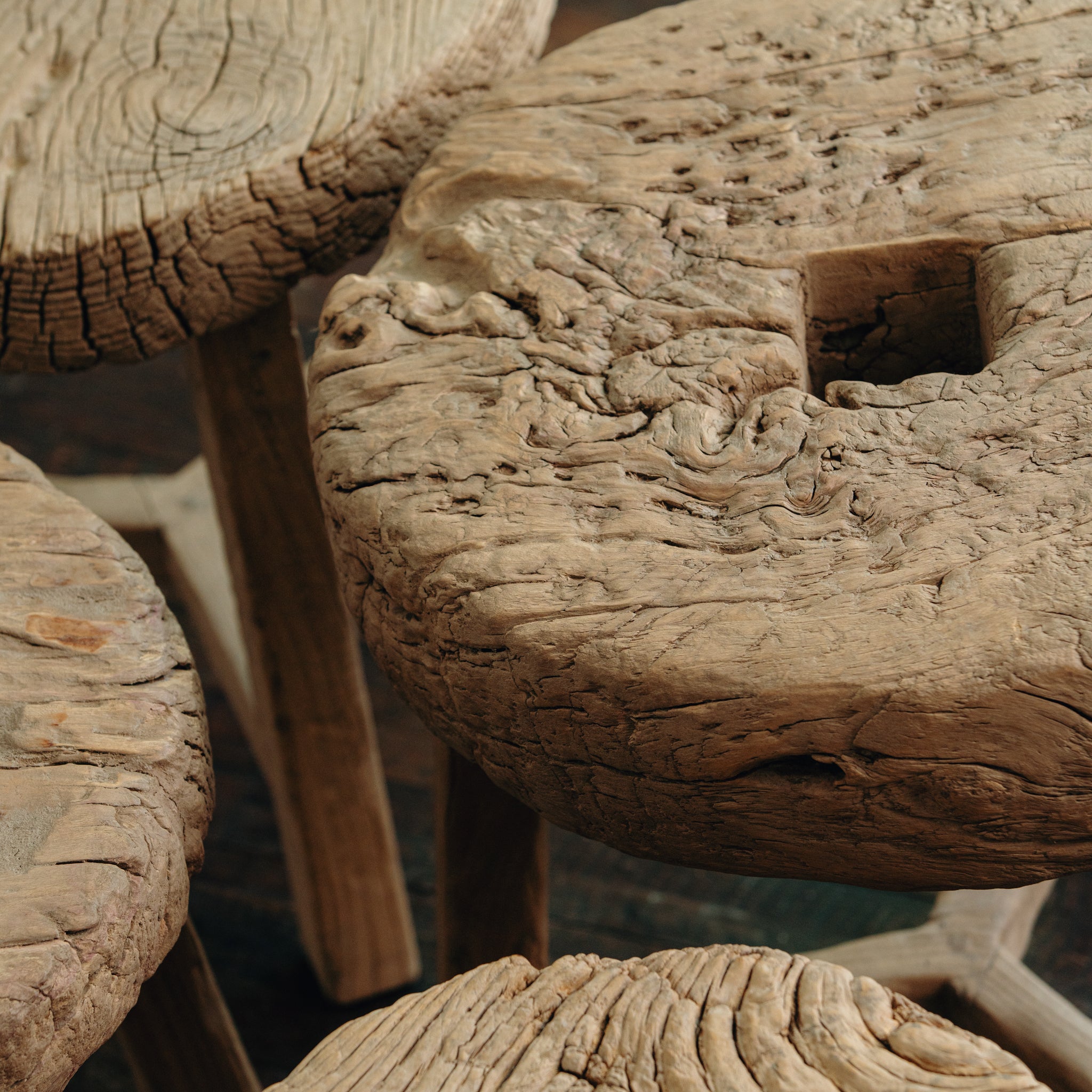 Rustic Round Stool with Opening