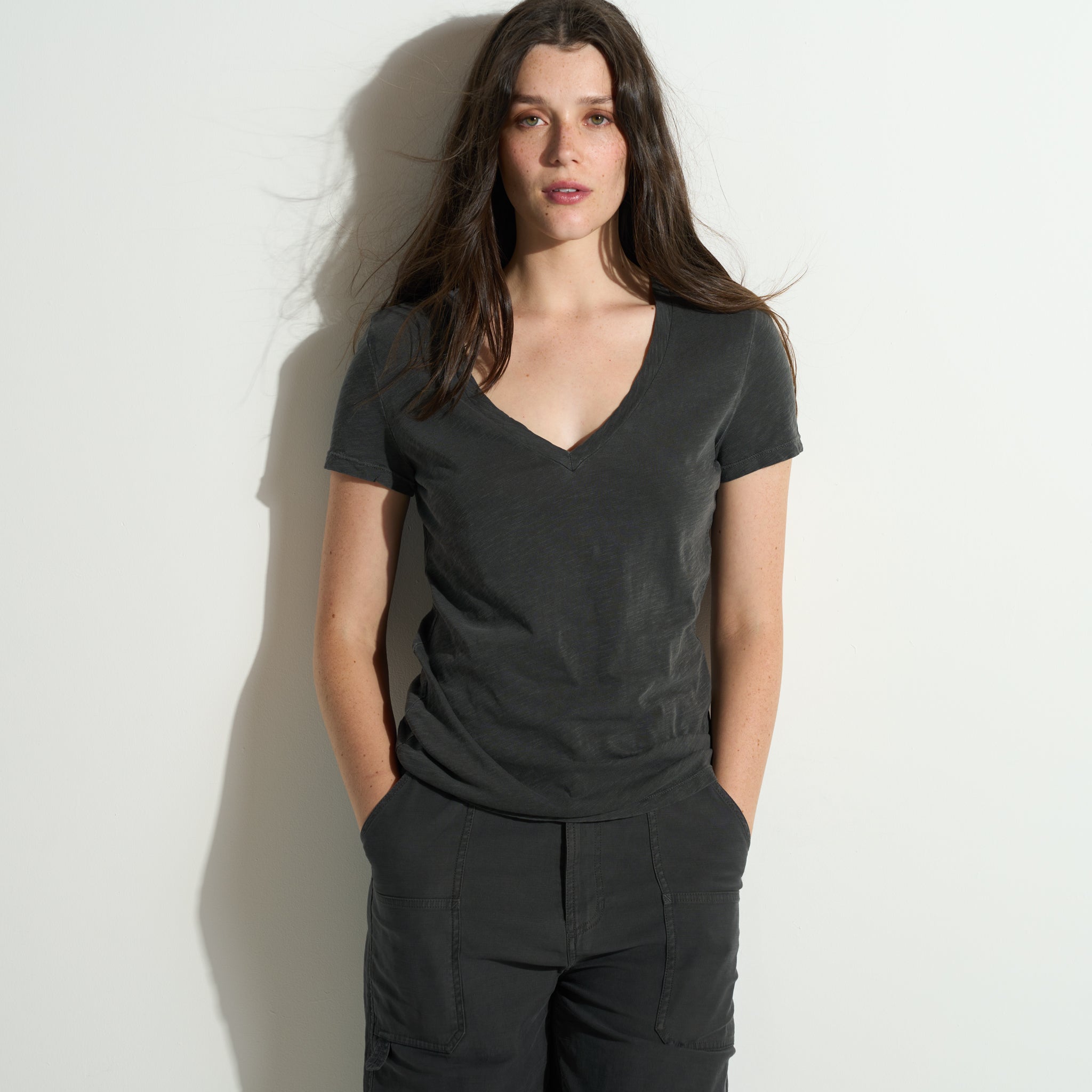 Tyler Deep V Neck Slub Tee