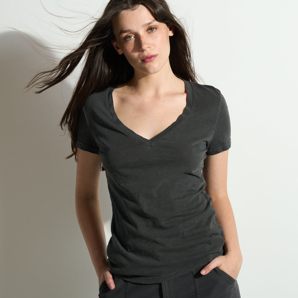 Tyler Deep V Neck Slub Tee