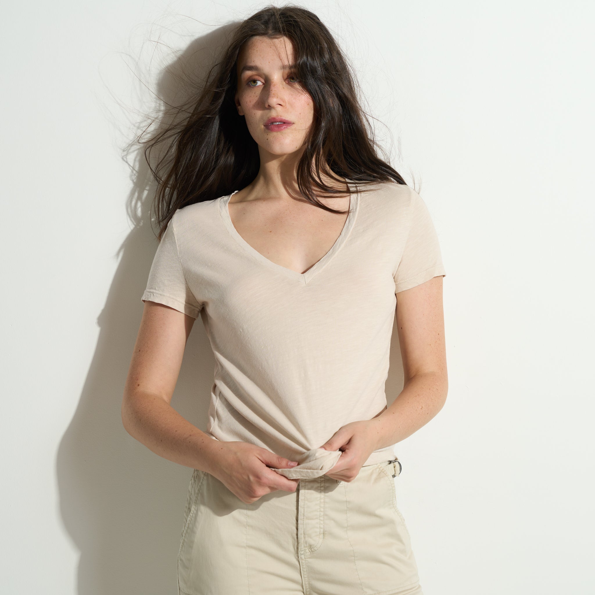 Tyler Deep V Neck Slub Tee