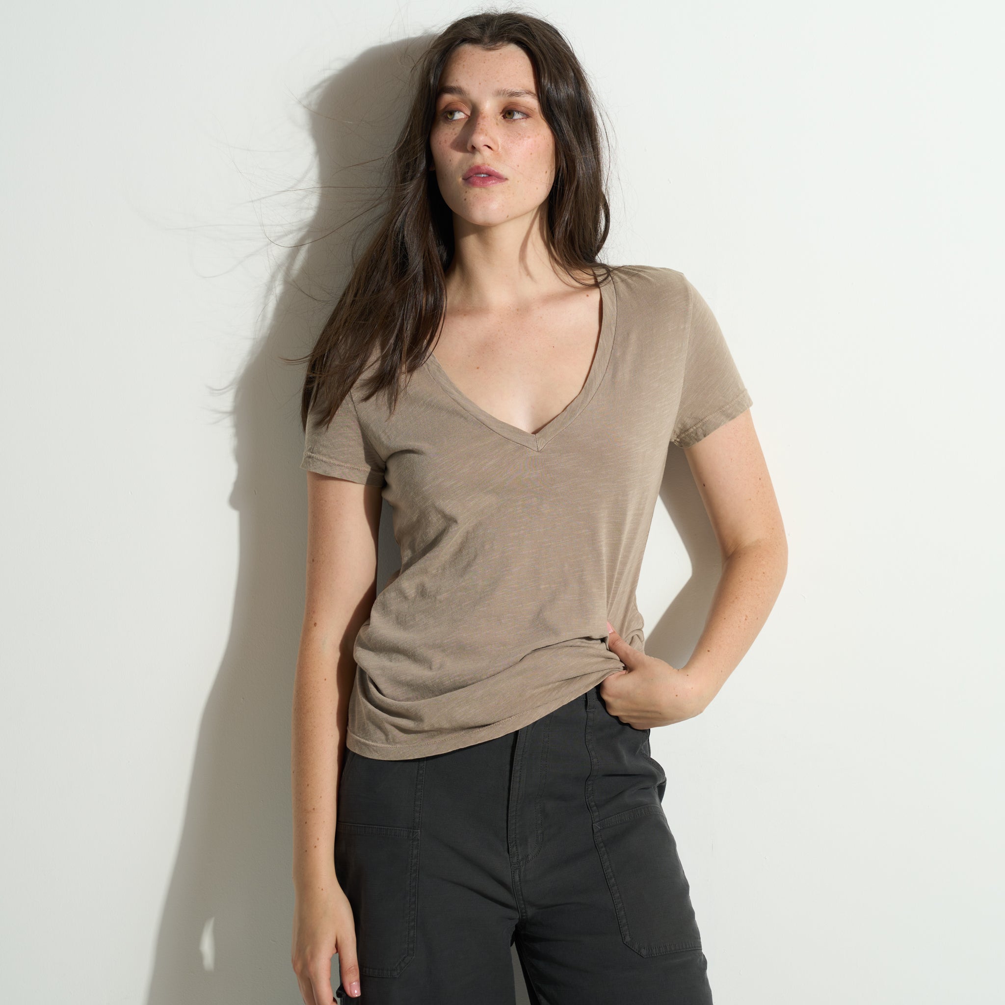 Tyler Deep V Neck Slub Tee