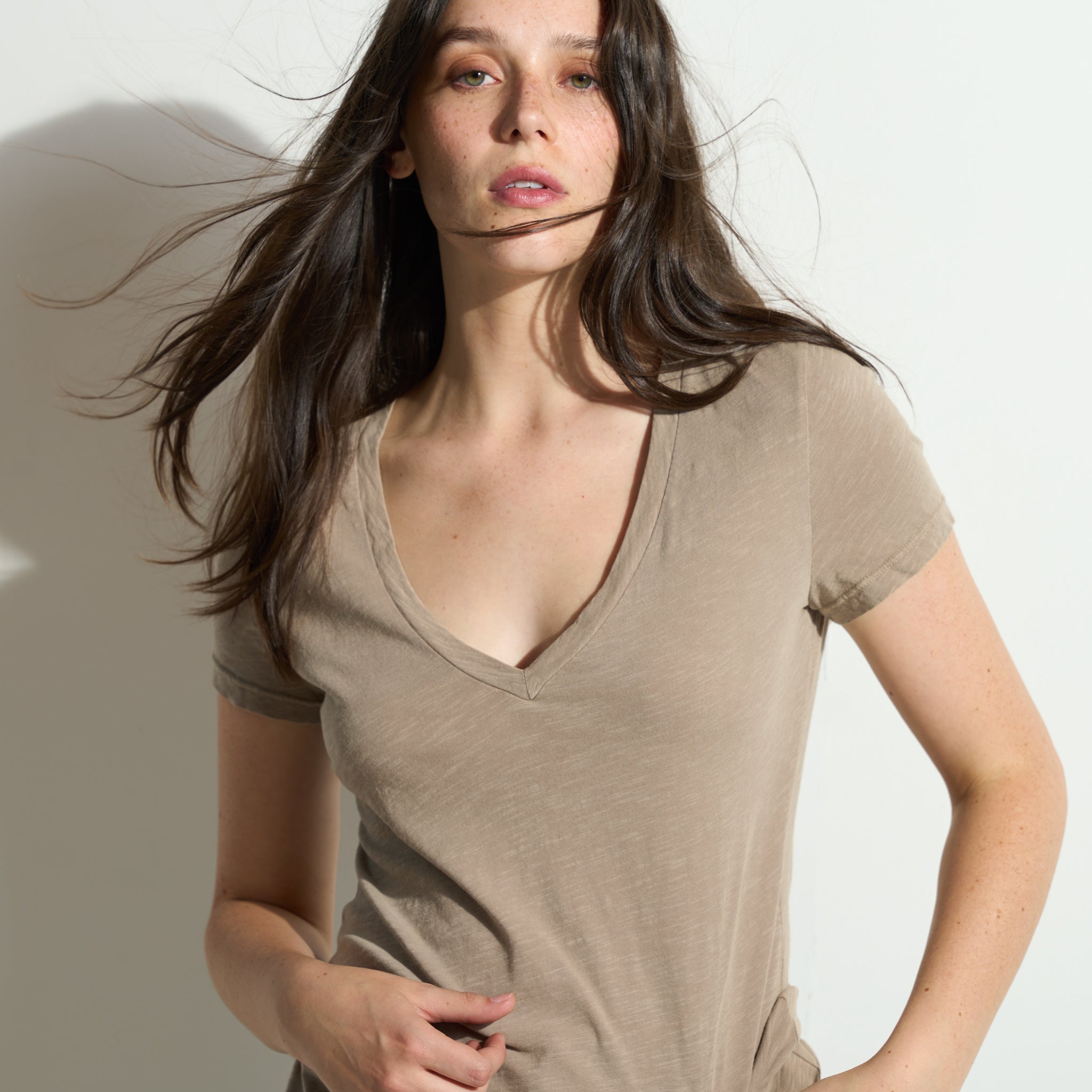 Tyler Deep V Neck Slub Tee