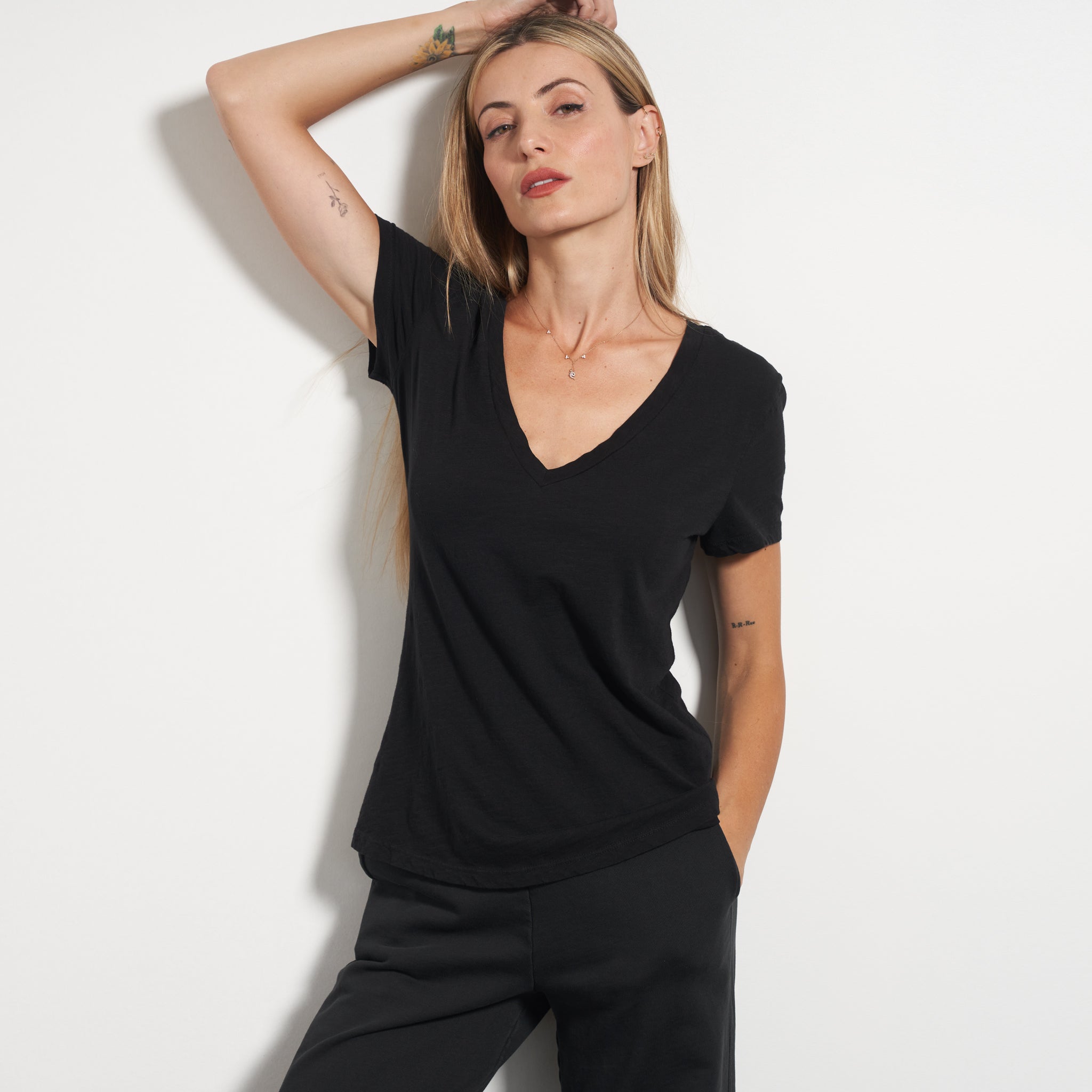 Tyler Deep V Neck Slub Tee
