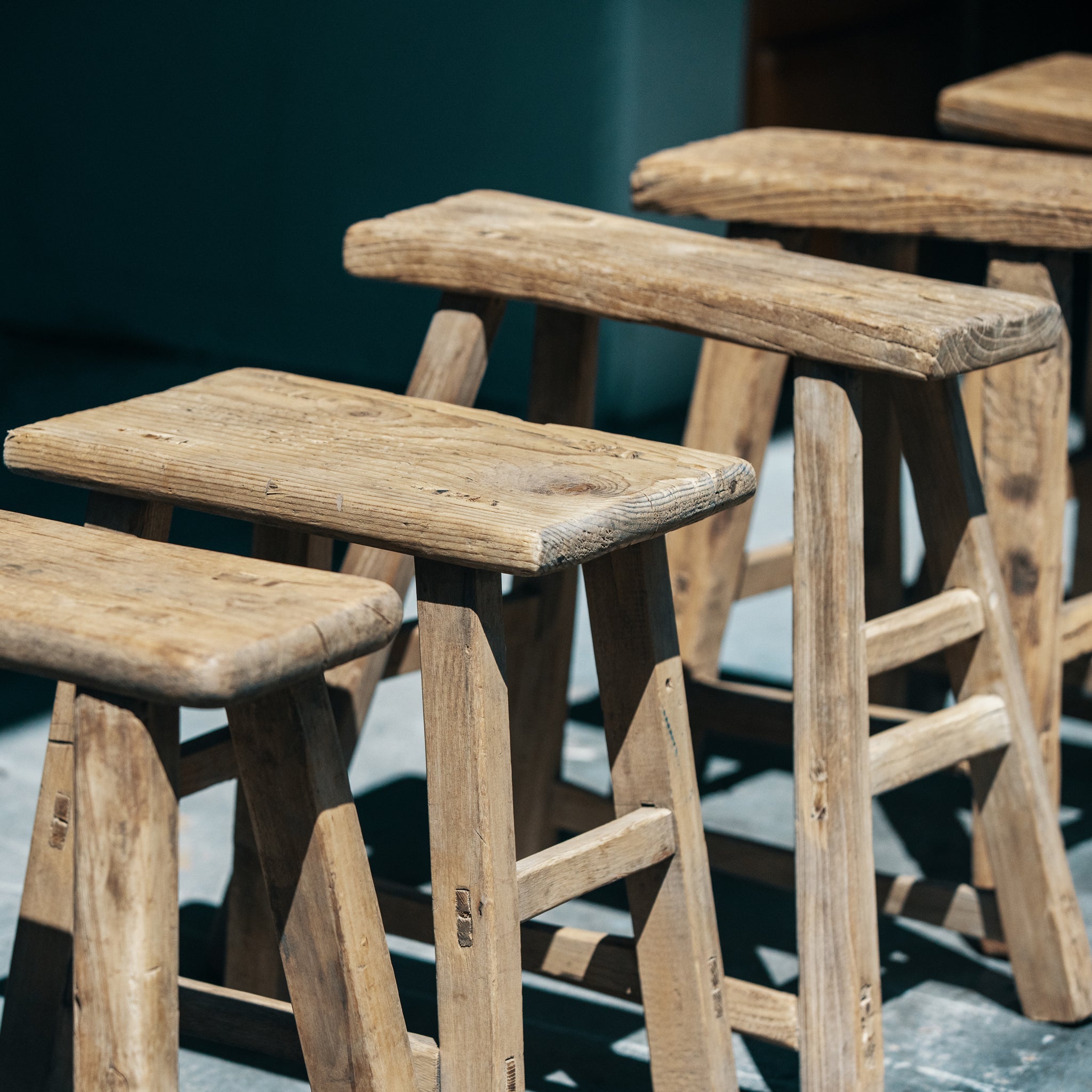 Vintage Elm Rectangular Stool