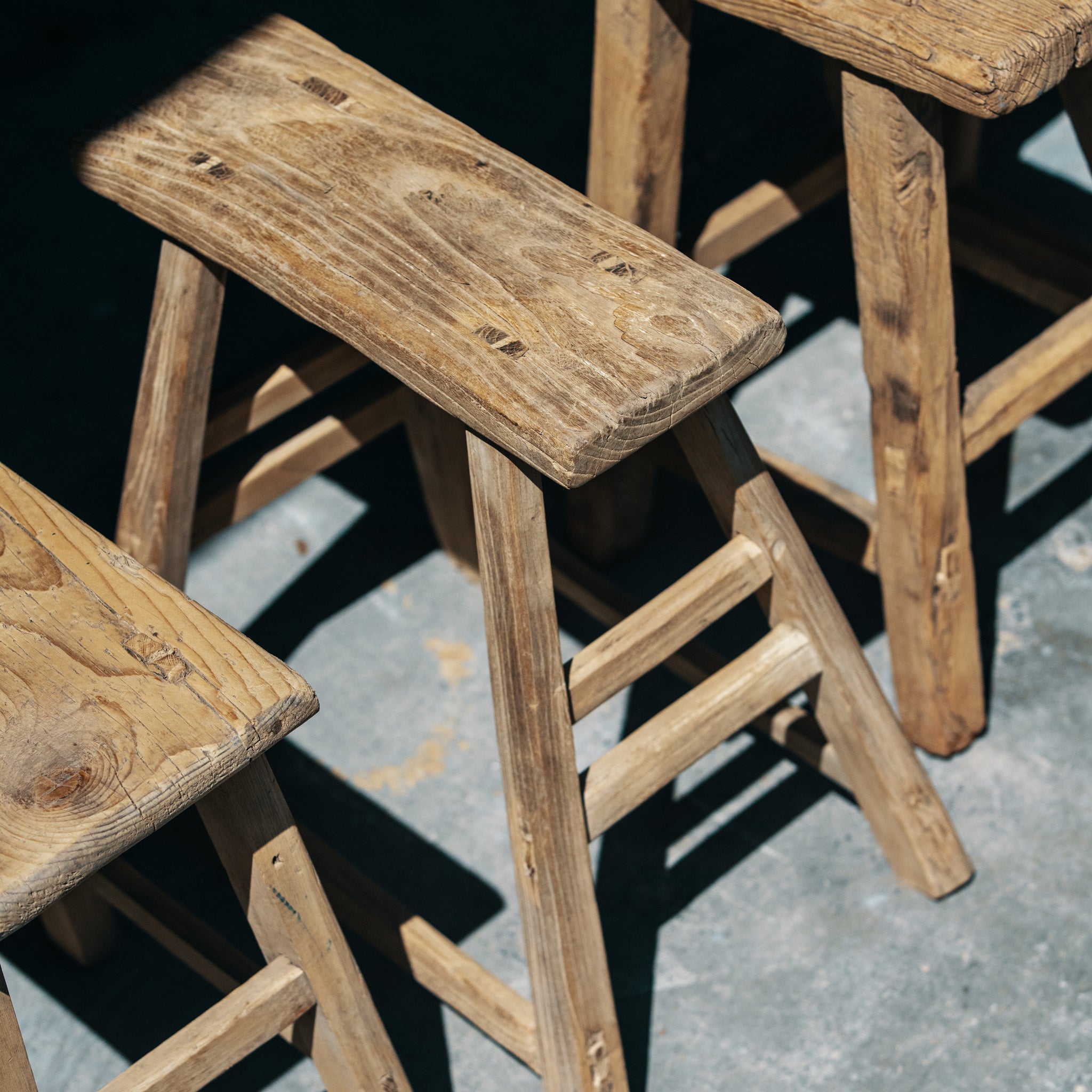 Vintage Elm Rectangular Stool