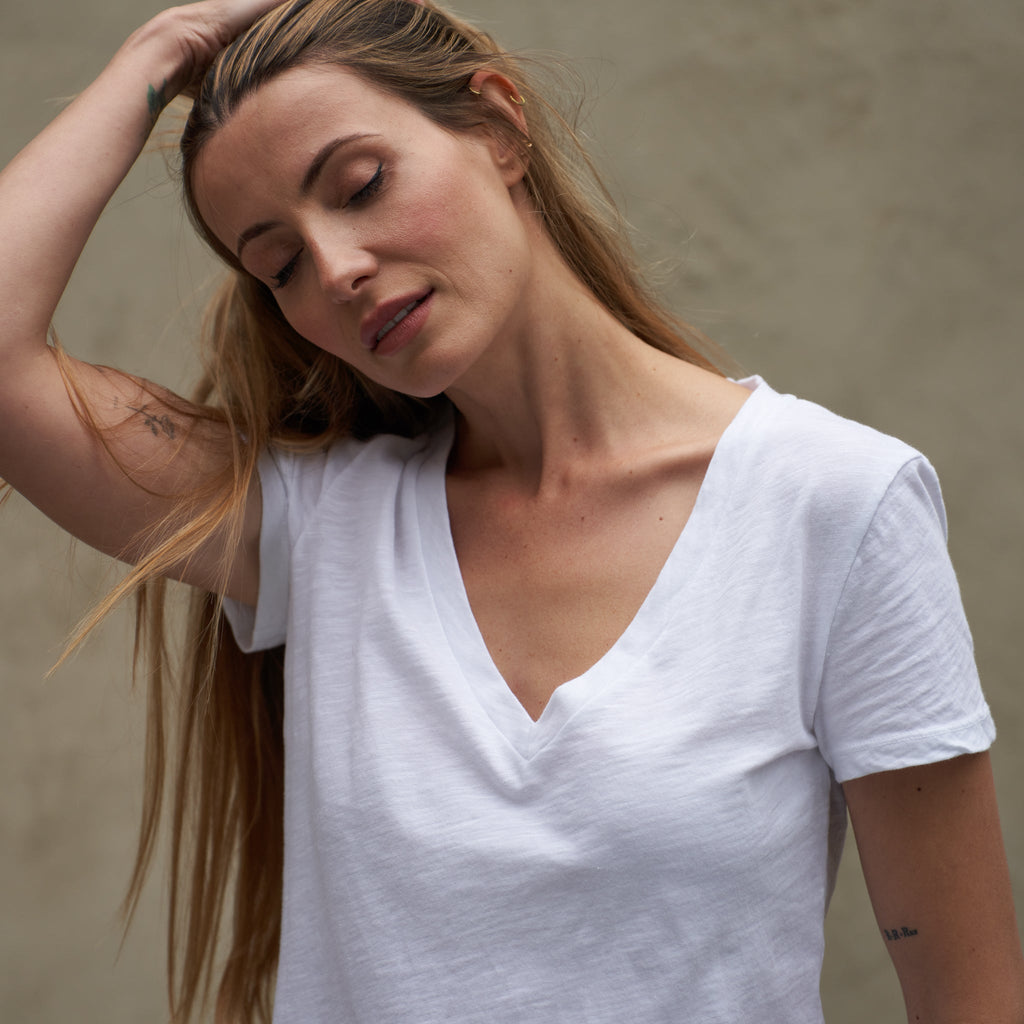 Tyler Deep V Neck Slub Tee