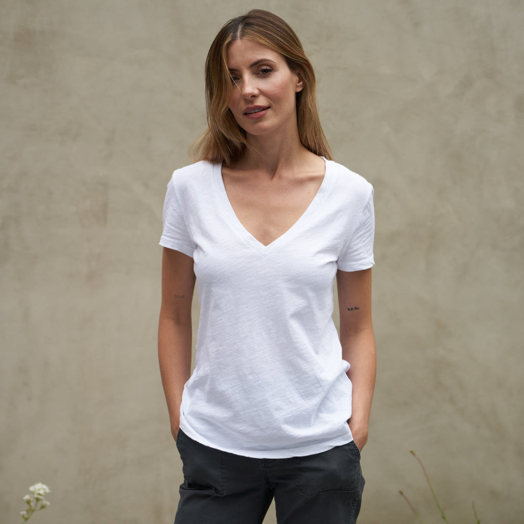 Tyler Deep V Neck Slub Tee