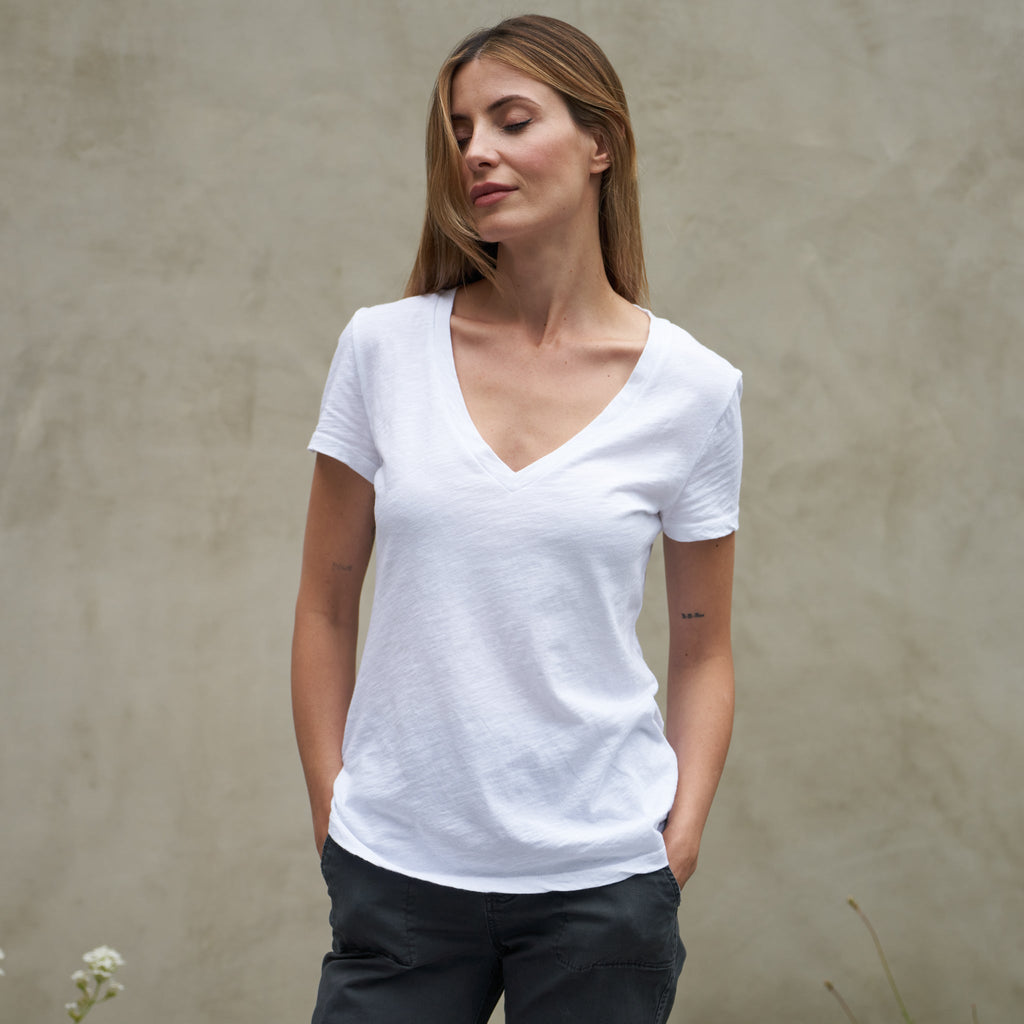 Tyler Deep V Neck Slub Tee